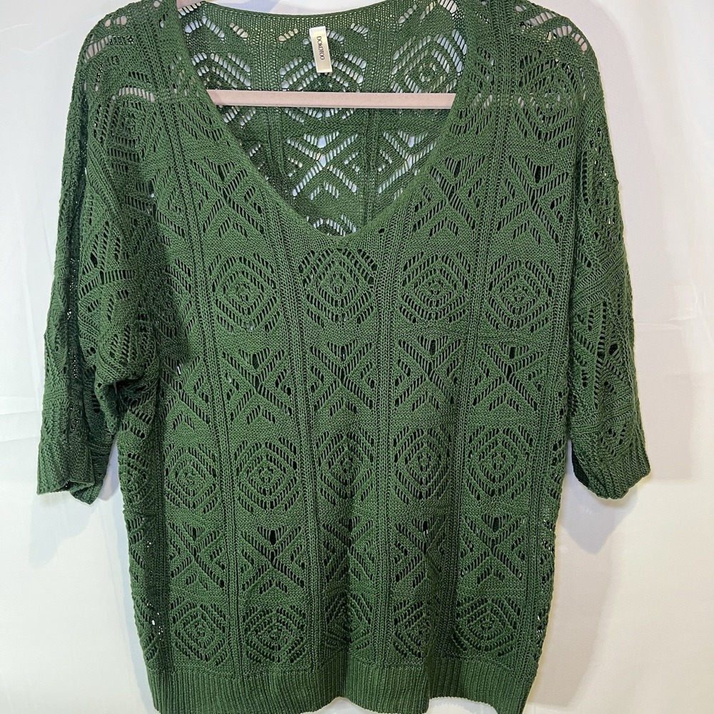 DOKOTOO womens V neck half‎ sleeve green sweater size L Knit Crochet Cottagecore
